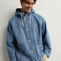 AMERICAN EAGLE OUTFITTERS Men Blue Open Front Jacket-image-0