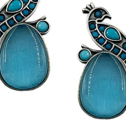 The Style Courtyard Artificial Stones Studded Oxidised Peacock Shaped Drop Earrings image 4
