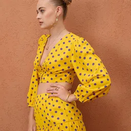 CORSICA Polka Dots Puff Sleeve Empire Crop Top image 3