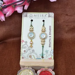 MEIRA JEWELLERY Gold-Plated Stone-Studded & Beaded Bhaiya Bhabhi Rakhi image 5