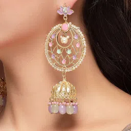 KARATCART Gold-Plated Enamel Kundan Dome Shaped Jhumkas Earrings image 3