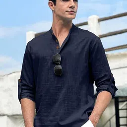 Yugnik Mandarin Collar Roll-Up Sleeves Straight Short Kurta-image-72