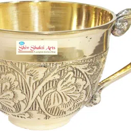 shivshakti arts Pack of 6 Brass Set Of 6 Handmade Pure Embossed With Leaf Design For Tea Purpose image 2