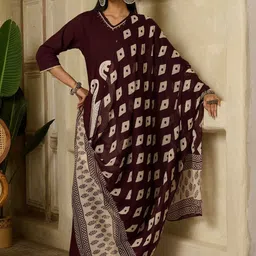 Sangria Women Ethnic Motifs Printed Regular Thread Work Pure Cotton Kurta Set-picture-22