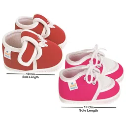 Neska Moda 0 To 6 Month Baby Unisex 2 Pair Combo Skin-Friendly Soft Cotton Butterfly & Lace Booties (Toe to Heel Length - 10 cm, Maroon, Rani) image 4