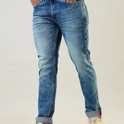 TIM PARIS Men Straight Fit Low Distress Heavy Fade Jeans image 2