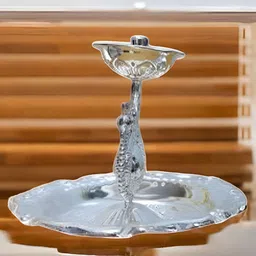 Sigaram Silvertoned Glossy Brass Peacock Diya image 3