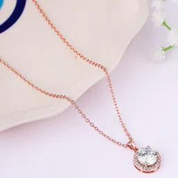 RAGABANDHA DESIGN STUDIO Rose Gold Plated Minimal Chain With Cubic Zircon White Stones image 5