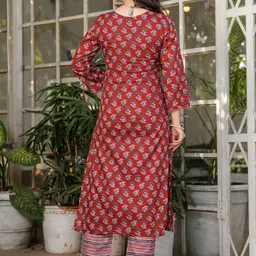 CANIZZARO Women Ethnic Motifs Printed Pure Cotton Kurta with Trousers & Dupatta image 4