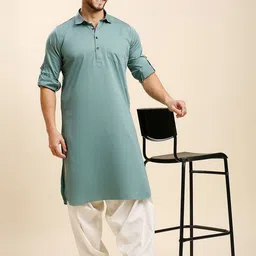 RAJUBHAI HARGOVINDAS Men Striped Regular Pure Cotton Kurta with Salwar image 3