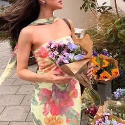 LULU & SKY Women Floral Printed Strapless Bandeau Maxi Dress With Scarf image 3