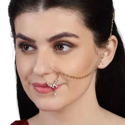 House of Pataudi Gold-Plated Artificial Stones and Beads Nosepin image 3