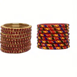 THE BLAZZE Set Of 16 Multi Glass Artificial Stones & Beads Bangle-picture-16