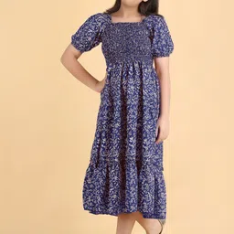 FIXOCRA Floral Print Puff Sleeve Crepe A-Line Midi Dress image 4