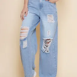 PUELLA Women Flared High-Rise Highly Distressed Light Fade Jeans-picture-46