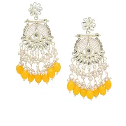 MEIRA JEWELLERY Silver Plated Kundan Stones Studded & Pearls Beaded Circular Chandbalis image 3