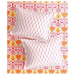 Portico Noir Harmony Yellow & Pink Printed Cotton 144 TC Queen Bedsheet Set 2.24 x 2.54 m image 3