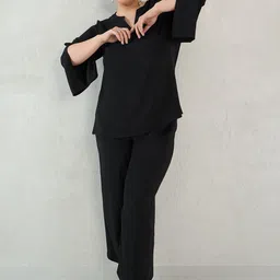 FEMMELLA Plus Size Notch Neck Slit Sleeves Top With Trousers image 4