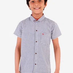 Superminis Boys Comfort Fit Spread Collar Gingham Checked Cotton Casual Shirt-picture-19