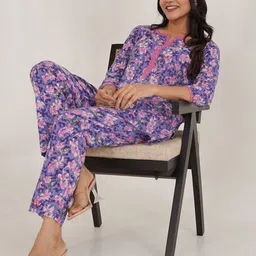 GULABI DORI Printed Notch Neck Pure Cotton Tunic With Trouser image 4