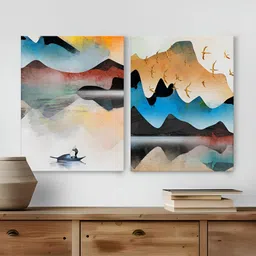 Art Street White & Yellow 2 Pieces Canvas Abstract Wall Art image 3