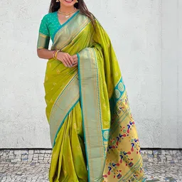ELITE WEAVES Floral Woven Design Zari Paithani Saree-image-50