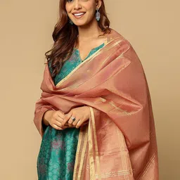 Fabindia Polka Dots Woven Design Zari Work Cotton Silk Chanderi Dupatta image 3