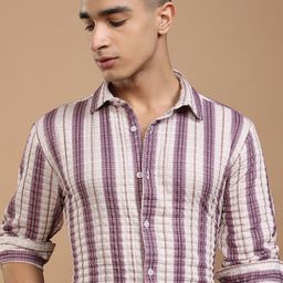HIGHLANDER Men Opaque Vertical Striped Cotton Casual Shirt-picture-37