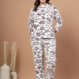 ETC Women Geometric Round Neck Long Sleeves Top & Pyjamas Night suit-image-13