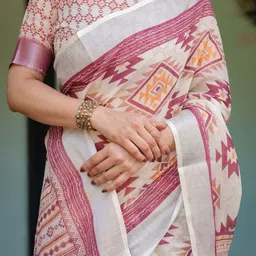 MAHARANI COUTURE Ethnic Motifs Printed Pure Linen Banarasi Saree image 4