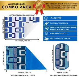 E-Retailer Blue & White 6Pcs Printed Waterproof 3-Layered Refrigerator Covers With Pockets image 2