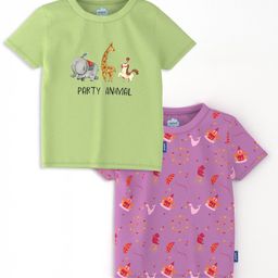 Nauti Nati Girls Pack of 2 Antimicrobial Graphic Printed Round Neck Cotton T-shirts-picture-39