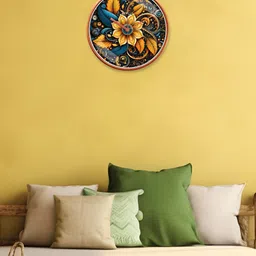 RANDOM Gold Toned & Blue Printed Contemporary Analogue Round Wall Clock image 2