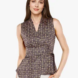 RAREISM Women Geometric Printed Cotton Cinched Waist Top-picture-58