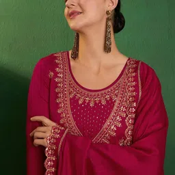 BHAKTI FASHION Women Ethnic Motifs Embroidered Regular Kurta with Trousers & With Dupatta-picture-14