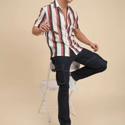 MOHICANS Men Vertical Striped Spread Collar Casual Shirt image 5