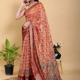 DAATAR Paisley Printed Woven Design Border Handloom Saree image 3