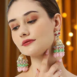 OOMPH Kundan Studded & Artificial Beaded Dome Shaped Jadau Jhumkas-picture-31