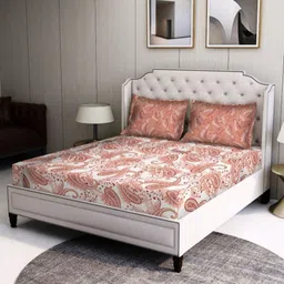 BOMBAY DYEING Pink & White Floral Printed 104 TC Bedsheet Set 2.24 m x 2.54 m-image-7