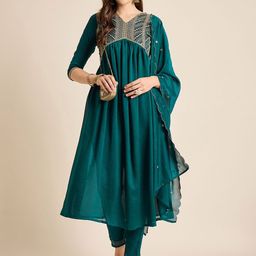 Anouk Rustic Women Floral Embroidered Regular Sequinned Kurta with Trousers & With Dupatta-picture-45