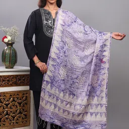 Exotic India Floral Batik Dyed Tasselled Border Detail Cotton Silk Dupatta-picture-16