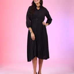 Raiyani Enterprise Women Shirt Collar Fit & Flare Midi Dress-picture-36