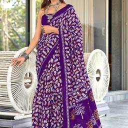 HMP Fashion Women Ajrak Block Ikat Saree-picture-28