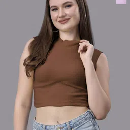 Friskers Women Pack of 2 Cotton High Neck Sleeveless Crop Top-picture-11