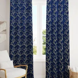 Kiara Creations Blue & Gold 2 Pieces Floral Room Darkening Velvet Door Curtains-picture-22