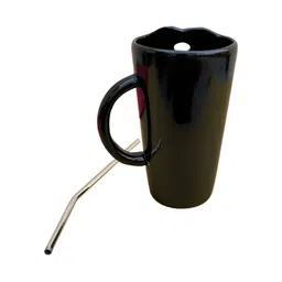 Divy Aarambh Stories Black & Gold-Toned 2 Pieces Printed Ceramic Glossy Mug With Straw-picture-37