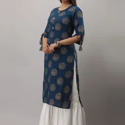 MAUKA Women Navy Blue Kurti with Sharara image 5