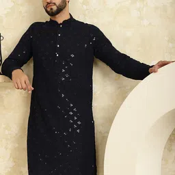 SOJANYA Ethnic Motifs Embroidered Sequinned Long Sleeves Straight Pure Cotton Kurta image 3