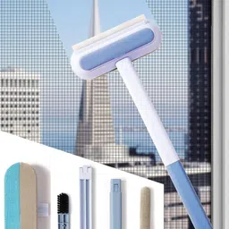 wazzl Cleaning Wiper Brush 2 in 1 Window Mesh Screen Cleaner Brush Grass, Microfibre Wet and Dry Brush image 1