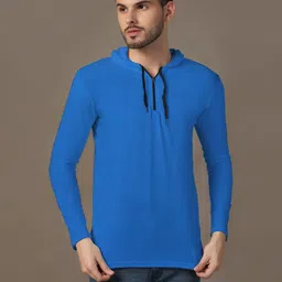BEYOU FASHION Men Solid Hooded Cotton T-shirt-image-4